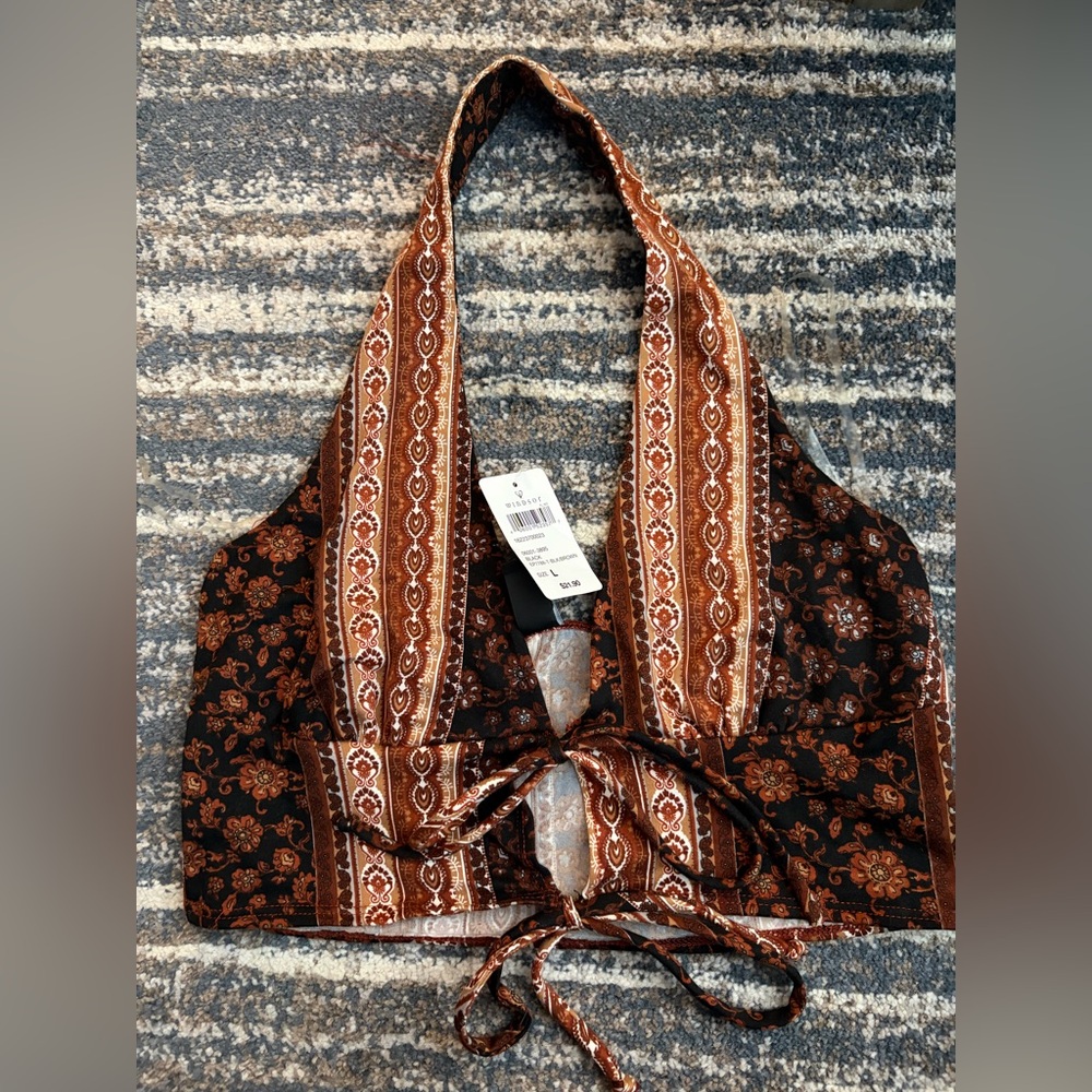 Windsor Brown and Orange Floral Crop Top